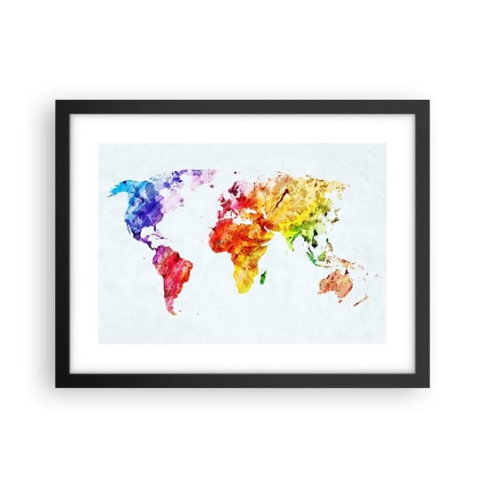 Obraz - Plakat - Wszystkie barwy świata - 40x30cm - Mapa Świata Grafika Kontynenty - Foto Plakaty na ścianę w czarnej ramie - Plakat do Salonu Sypialni ARTTOR ARTTOR