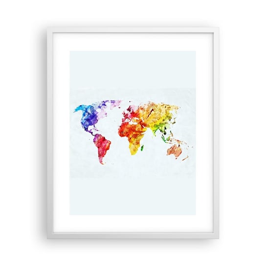 Obraz - Plakat - Wszystkie barwy świata - 40x50cm - Mapa Świata Grafika Kontynenty - Foto Plakaty w ramie koloru białego do Salonu Sypialni ARTTOR ARTTOR