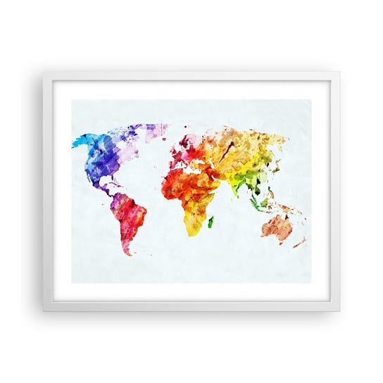 Obraz - Plakat - Wszystkie barwy świata - 50x40cm - Mapa Świata Grafika Kontynenty - Foto Plakaty w ramie koloru białego do Salonu Sypialni ARTTOR ARTTOR