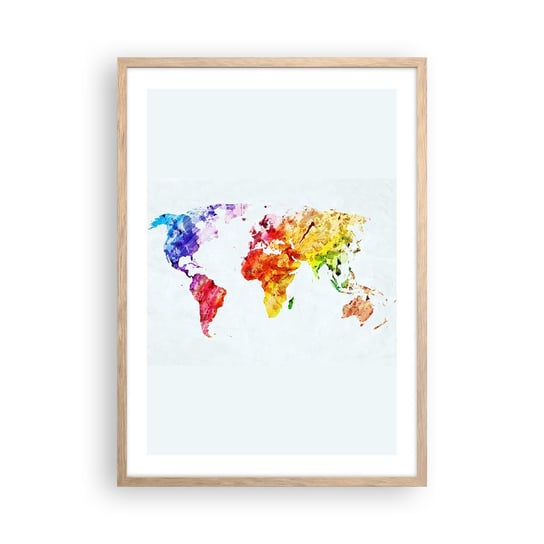 Obraz - Plakat - Wszystkie barwy świata - 50x70cm - Mapa Świata Grafika Kontynenty - Nowoczesny modny obraz Plakat rama jasny dąb ARTTOR ARTTOR