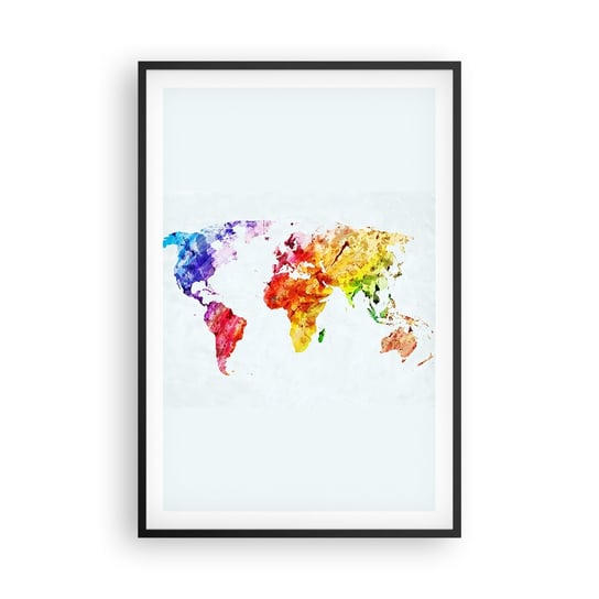 Obraz - Plakat - Wszystkie barwy świata - 61x91cm - Mapa Świata Grafika Kontynenty - Foto Plakaty na ścianę w czarnej ramie - Plakat do Salonu Sypialni ARTTOR ARTTOR
