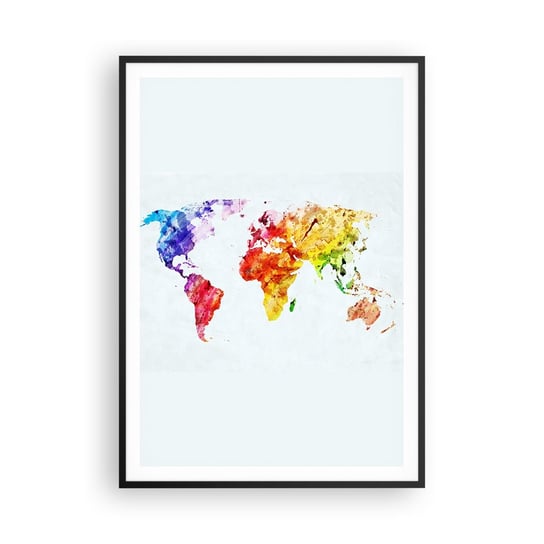 Obraz - Plakat - Wszystkie barwy świata - 70x100cm - Mapa Świata Grafika Kontynenty - Foto Plakaty w ramie koloru czarnego do Salonu Sypialni ARTTOR ARTTOR