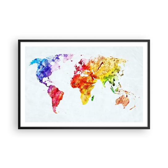 Obraz - Plakat - Wszystkie barwy świata - 91x61cm - Mapa Świata Grafika Kontynenty - Foto Plakaty na ścianę w czarnej ramie - Plakat do Salonu Sypialni ARTTOR ARTTOR
