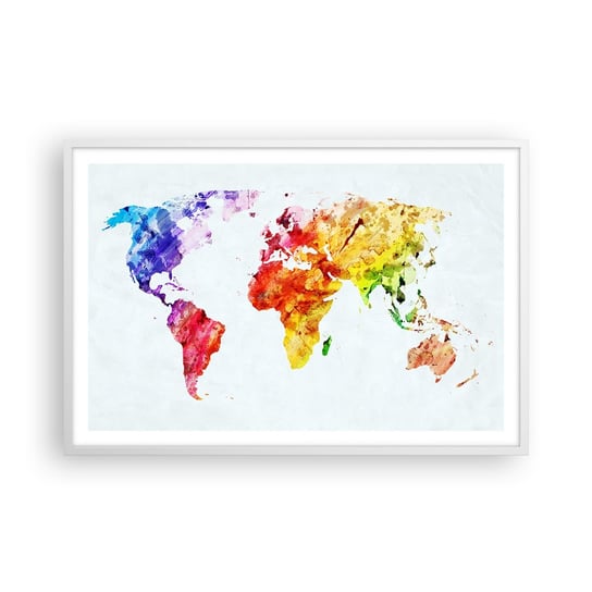Obraz - Plakat - Wszystkie barwy świata - 91x61cm - Mapa Świata Grafika Kontynenty - Foto Plakaty na ścianę w ramie białej - Plakat do Salonu Sypialni ARTTOR ARTTOR