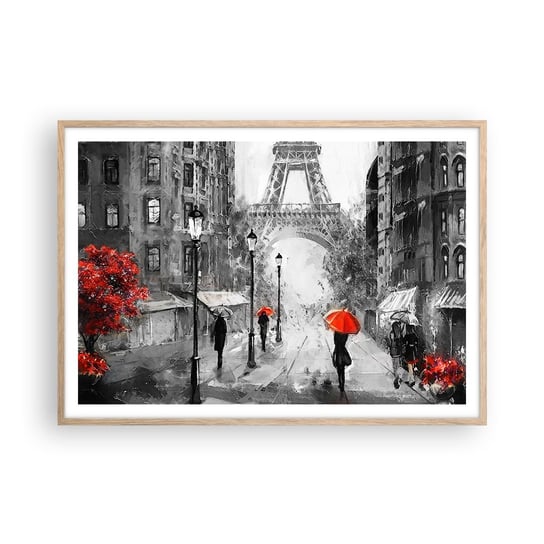 Obraz - Plakat - Wszystkie drogi prowadzą do niej - 100x70cm - Miasto Paryż Wieża Eiffla - Foto Plakaty w ramie koloru jasny dąb do Salonu Sypialni ARTTOR ARTTOR