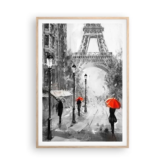 Obraz - Plakat - Wszystkie drogi prowadzą do niej - 70x100cm - Miasto Paryż Wieża Eiffla - Foto Plakaty w ramie koloru jasny dąb do Salonu Sypialni ARTTOR ARTTOR