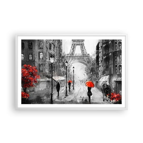 Obraz - Plakat - Wszystkie drogi prowadzą do niej - 91x61cm - Miasto Paryż Wieża Eiffla - Foto Plakaty na ścianę w ramie białej - Plakat do Salonu Sypialni ARTTOR ARTTOR