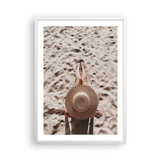 Obraz - Plakat - Wymarzony czas - 50x70cm - Plaża Opalanie Kapelusz - Nowoczesny modny obraz Plakat rama biała ARTTOR ARTTOR