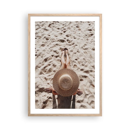 Obraz - Plakat - Wymarzony czas - 50x70cm - Plaża Opalanie Kapelusz - Nowoczesny modny obraz Plakat rama jasny dąb ARTTOR ARTTOR
