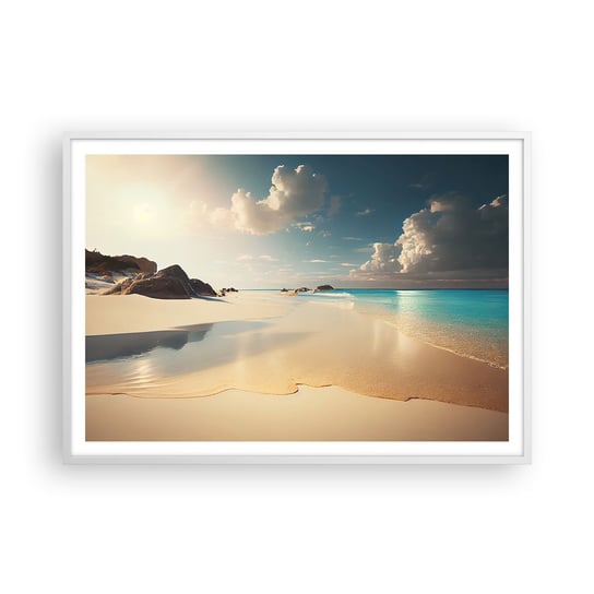 Obraz - Plakat - Wymarzony dzień - 100x70cm - Dzika Plaża Ocean Brzeg - Foto Plakaty w ramie koloru białego do Salonu Sypialni ARTTOR ARTTOR