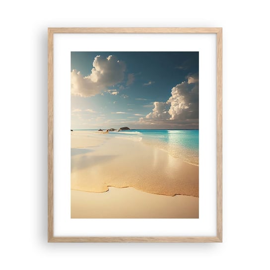 Obraz - Plakat - Wymarzony dzień - 40x50cm - Dzika Plaża Ocean Brzeg - Foto Plakaty w ramie koloru jasny dąb do Salonu Sypialni ARTTOR ARTTOR