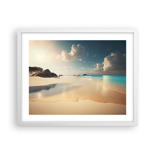 Obraz - Plakat - Wymarzony dzień - 50x40cm - Dzika Plaża Ocean Brzeg - Foto Plakaty w ramie koloru białego do Salonu Sypialni ARTTOR ARTTOR