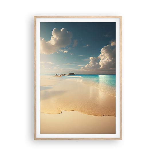 Obraz - Plakat - Wymarzony dzień - 70x100cm - Dzika Plaża Ocean Brzeg - Foto Plakaty w ramie koloru jasny dąb do Salonu Sypialni ARTTOR ARTTOR