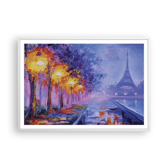 Obraz - Plakat - Wymarzony spacer - 100x70cm - Miasto Paryż Wieża Eiffla - Foto Plakaty w ramie koloru białego do Salonu Sypialni ARTTOR ARTTOR