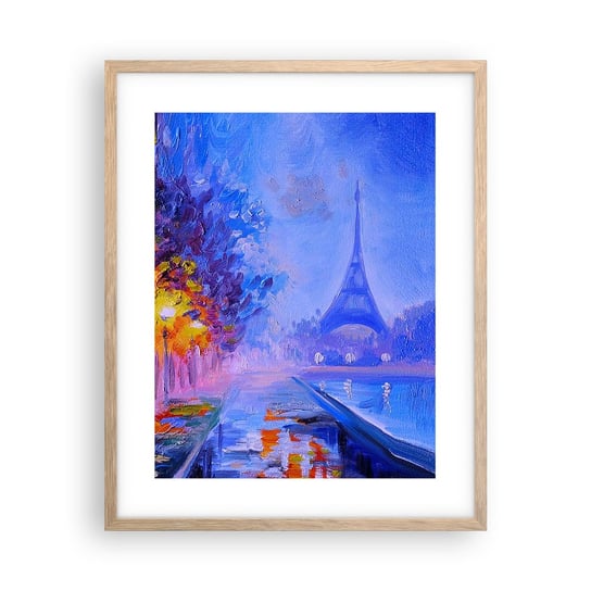 Obraz - Plakat - Wymarzony spacer - 40x50cm - Miasto Paryż Wieża Eiffla - Foto Plakaty w ramie koloru jasny dąb do Salonu Sypialni ARTTOR ARTTOR