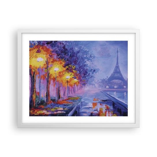 Obraz - Plakat - Wymarzony spacer - 50x40cm - Miasto Paryż Wieża Eiffla - Foto Plakaty w ramie koloru białego do Salonu Sypialni ARTTOR ARTTOR