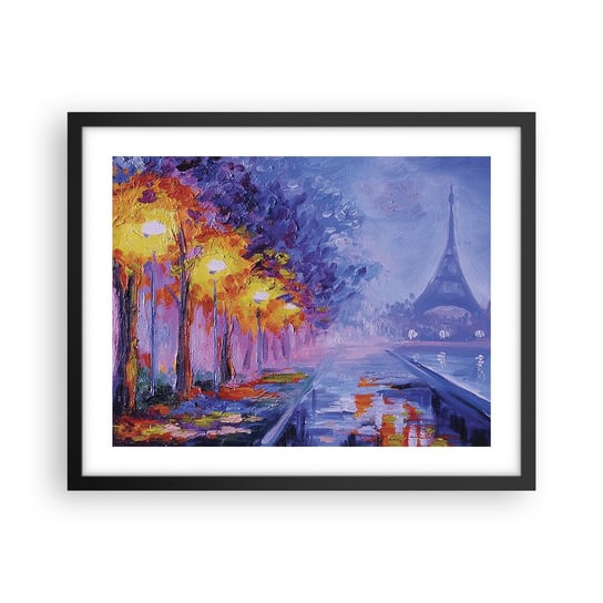 Obraz - Plakat - Wymarzony spacer - 50x40cm - Miasto Paryż Wieża Eiffla - Foto Plakaty w ramie koloru czarnego do Salonu Sypialni ARTTOR ARTTOR