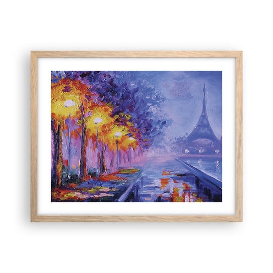 Obraz - Plakat - Wymarzony spacer - 50x40cm - Miasto Paryż Wieża Eiffla - Foto Plakaty w ramie koloru jasny dąb do Salonu Sypialni ARTTOR ARTTOR