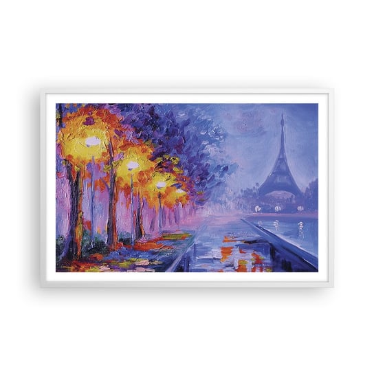 Obraz - Plakat - Wymarzony spacer - 91x61cm - Miasto Paryż Wieża Eiffla - Foto Plakaty na ścianę w ramie białej - Plakat do Salonu Sypialni ARTTOR ARTTOR