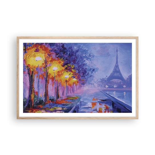 Obraz - Plakat - Wymarzony spacer - 91x61cm - Miasto Paryż Wieża Eiffla - Foto Plakaty na ścianę w ramie jasny dąb - Plakat do Salonu Sypialni ARTTOR ARTTOR