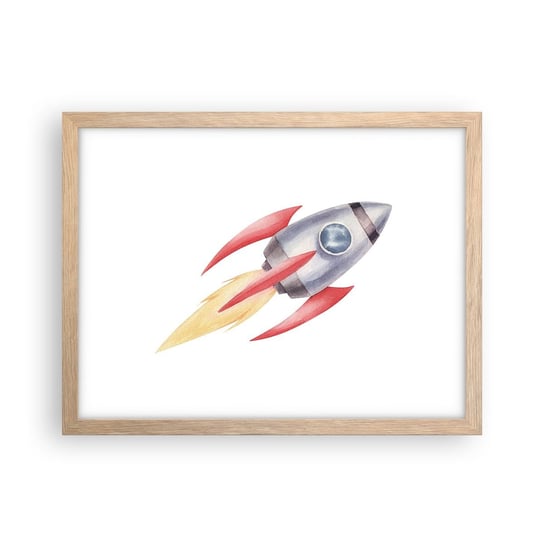 Obraz - Plakat - Wyżej, prędzej, dalej - 40x30cm - Rakieta Kosmiczna Dziecięcy Kosmos - Foto Plakaty na ścianę w ramie jasny dąb - Plakat do Salonu Sypialni ARTTOR ARTTOR