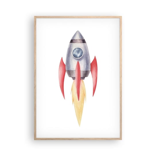 Obraz - Plakat - Wyżej, prędzej, dalej - 70x100cm - Rakieta Kosmiczna Dziecięcy Kosmos - Foto Plakaty w ramie koloru jasny dąb do Salonu Sypialni ARTTOR ARTTOR