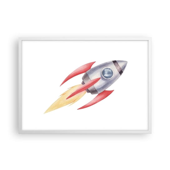 Obraz - Plakat - Wyżej, prędzej, dalej - 70x50cm - Rakieta Kosmiczna Dziecięcy Kosmos - Nowoczesny modny obraz Plakat rama biała ARTTOR ARTTOR