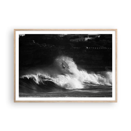 Obraz - Plakat - Wyzwanie przyjęte! - 100x70cm - Surfing Fala Sporty Wodne - Foto Plakaty w ramie koloru jasny dąb do Salonu Sypialni ARTTOR ARTTOR