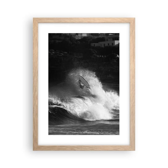 Obraz - Plakat - Wyzwanie przyjęte! - 30x40cm - Surfing Fala Sporty Wodne - Foto Plakaty na ścianę w ramie jasny dąb - Plakat do Salonu Sypialni ARTTOR ARTTOR