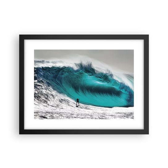 Obraz - Plakat - Wyzwanie przyjęte - 40x30cm - Surfing Wysoka Fala Surfer - Foto Plakaty na ścianę w czarnej ramie - Plakat do Salonu Sypialni ARTTOR ARTTOR