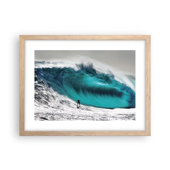 Obraz - Plakat - Wyzwanie przyjęte - 40x30cm - Surfing Wysoka Fala Surfer - Foto Plakaty na ścianę w ramie jasny dąb - Plakat do Salonu Sypialni ARTTOR ARTTOR