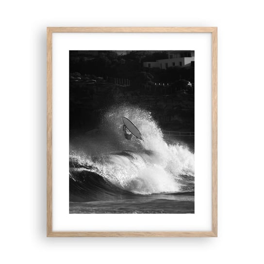 Obraz - Plakat - Wyzwanie przyjęte! - 40x50cm - Surfing Fala Sporty Wodne - Foto Plakaty w ramie koloru jasny dąb do Salonu Sypialni ARTTOR ARTTOR