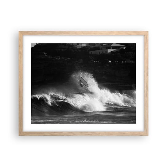 Obraz - Plakat - Wyzwanie przyjęte! - 50x40cm - Surfing Fala Sporty Wodne - Foto Plakaty w ramie koloru jasny dąb do Salonu Sypialni ARTTOR ARTTOR