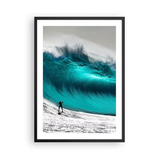 Obraz - Plakat - Wyzwanie przyjęte - 50x70cm - Surfing Wysoka Fala Surfer - Nowoczesny modny obraz Plakat czarna rama ARTTOR ARTTOR