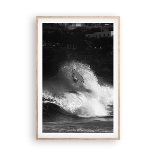 Obraz - Plakat - Wyzwanie przyjęte! - 61x91cm - Surfing Fala Sporty Wodne - Foto Plakaty na ścianę w ramie jasny dąb - Plakat do Salonu Sypialni ARTTOR ARTTOR