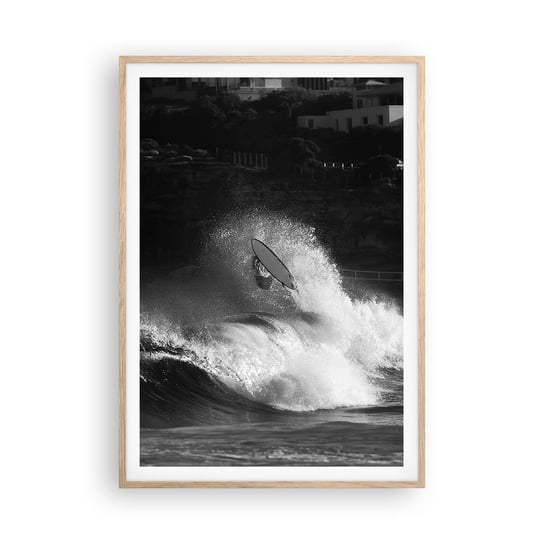 Obraz - Plakat - Wyzwanie przyjęte! - 70x100cm - Surfing Fala Sporty Wodne - Foto Plakaty w ramie koloru jasny dąb do Salonu Sypialni ARTTOR ARTTOR