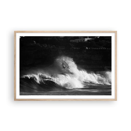Obraz - Plakat - Wyzwanie przyjęte! - 91x61cm - Surfing Fala Sporty Wodne - Foto Plakaty na ścianę w ramie jasny dąb - Plakat do Salonu Sypialni ARTTOR ARTTOR