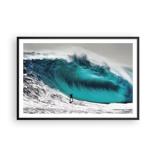 Obraz - Plakat - Wyzwanie przyjęte - 91x61cm - Surfing Wysoka Fala Surfer - Foto Plakaty na ścianę w czarnej ramie - Plakat do Salonu Sypialni ARTTOR ARTTOR