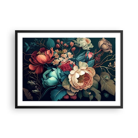 Obraz - Plakat - XIX-wieczny czar - 70x50cm - Kwiaty Shabby Chic Klasyczny - Nowoczesny modny obraz Plakat czarna rama ARTTOR ARTTOR