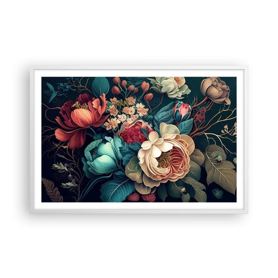 Obraz - Plakat - XIX-wieczny czar - 91x61cm - Kwiaty Shabby Chic Klasyczny - Foto Plakaty na ścianę w ramie białej - Plakat do Salonu Sypialni ARTTOR ARTTOR