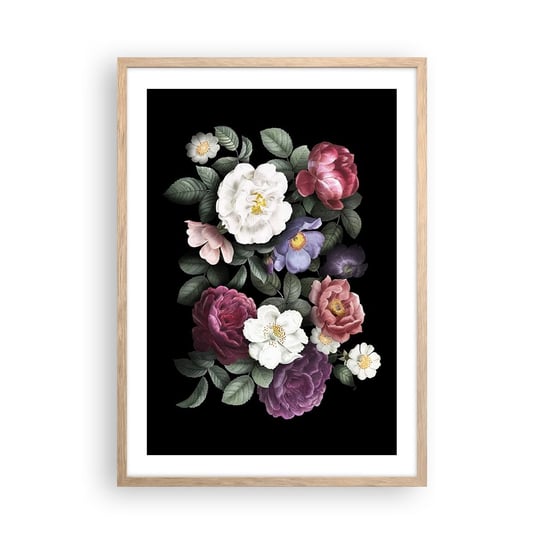 Obraz - Plakat - Z angielskiego ogrodu - 50x70cm - Kwiaty Bukiet Kwiatów Kompozycja Kwiatowa - Nowoczesny modny obraz Plakat rama jasny dąb ARTTOR ARTTOR