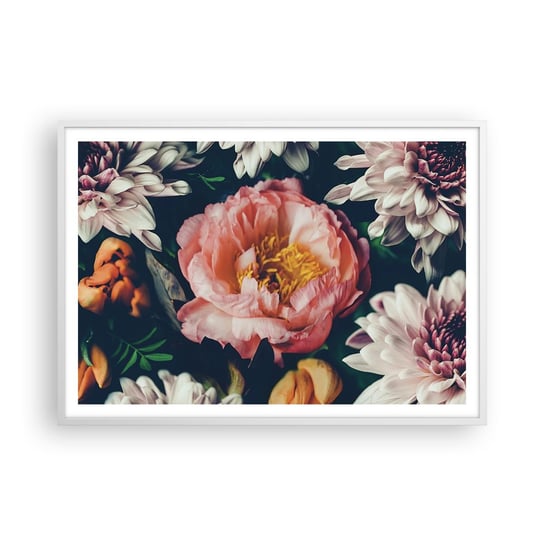 Obraz - Plakat - Z barokowym przepychem - 100x70cm - Kwiaty Piwonia Bukiet Kwiatów - Foto Plakaty w ramie koloru białego do Salonu Sypialni ARTTOR ARTTOR