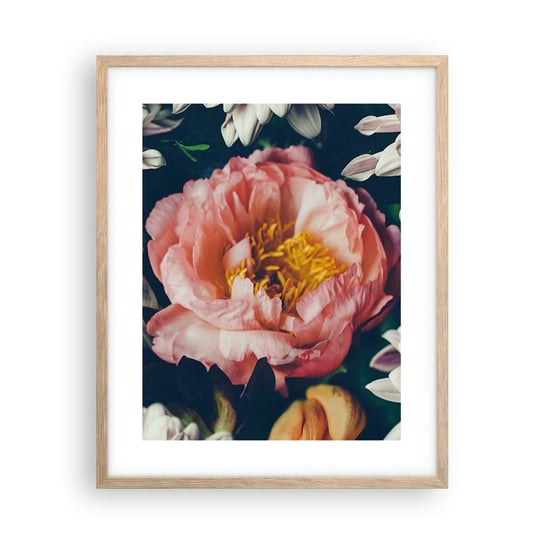 Obraz - Plakat - Z barokowym przepychem - 40x50cm - Kwiaty Piwonia Bukiet Kwiatów - Foto Plakaty w ramie koloru jasny dąb do Salonu Sypialni ARTTOR ARTTOR