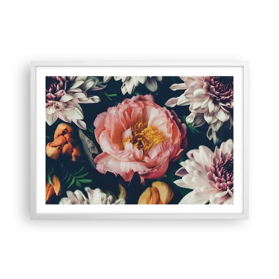 Obraz - Plakat - Z barokowym przepychem - 70x50cm - Kwiaty Piwonia Bukiet Kwiatów - Nowoczesny modny obraz Plakat rama biała ARTTOR ARTTOR