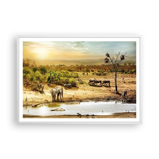 Obraz - Plakat - "Z Edenu zaś wypływała rzeka…" - 100x70cm - Sawanna Zwierzęta Afryka - Foto Plakaty w ramie koloru białego do Salonu Sypialni ARTTOR ARTTOR