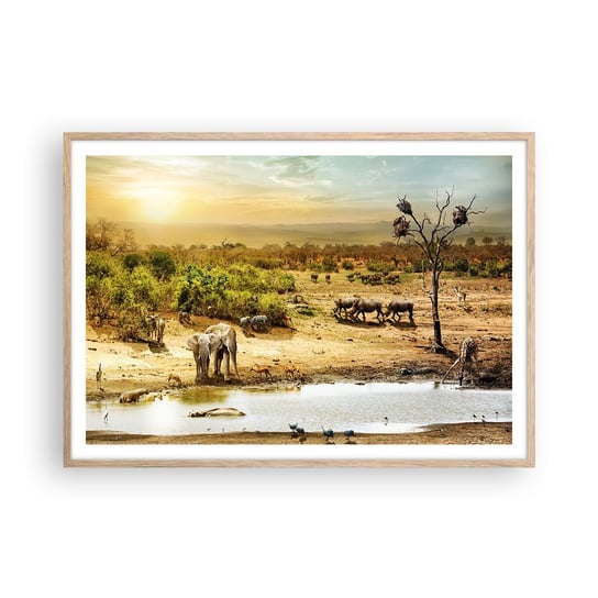 Obraz - Plakat - "Z Edenu zaś wypływała rzeka…" - 100x70cm - Sawanna Zwierzęta Afryka - Foto Plakaty w ramie koloru jasny dąb do Salonu Sypialni ARTTOR ARTTOR