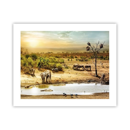 Obraz - Plakat - "Z Edenu zaś wypływała rzeka…" - 50x40cm - Sawanna Zwierzęta Afryka - Foto Plakaty bez ramy do Salonu Sypialni ARTTOR ARTTOR