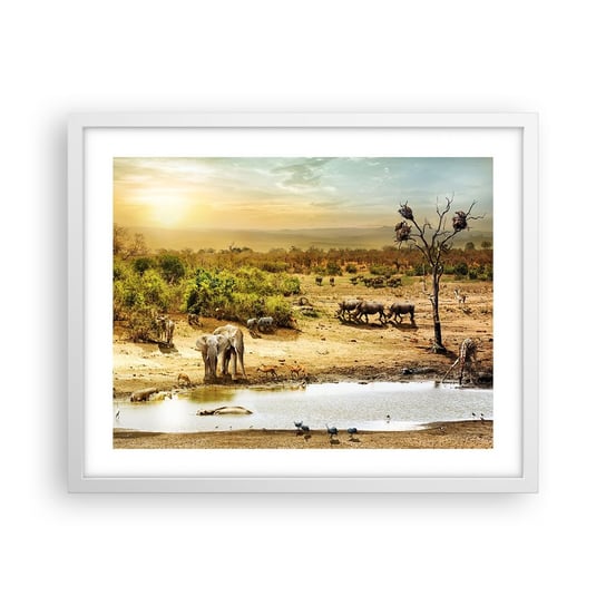 Obraz - Plakat - "Z Edenu zaś wypływała rzeka…" - 50x40cm - Sawanna Zwierzęta Afryka - Foto Plakaty w ramie koloru białego do Salonu Sypialni ARTTOR ARTTOR