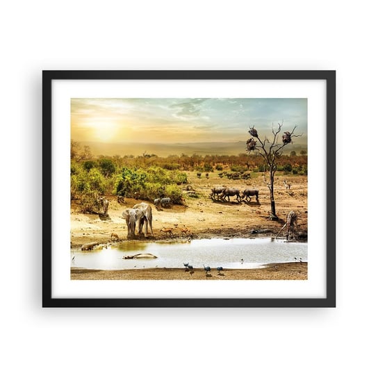 Obraz - Plakat - "Z Edenu zaś wypływała rzeka…" - 50x40cm - Sawanna Zwierzęta Afryka - Foto Plakaty w ramie koloru czarnego do Salonu Sypialni ARTTOR ARTTOR