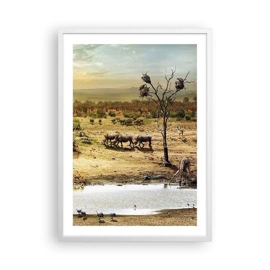 Obraz - Plakat - "Z Edenu zaś wypływała rzeka…" - 50x70cm - Sawanna Zwierzęta Afryka - Nowoczesny modny obraz Plakat rama biała ARTTOR ARTTOR